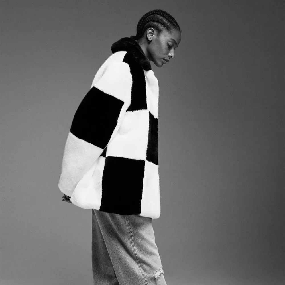 Mango Iconic Checked Fur Coat New - Picture 4 of 7